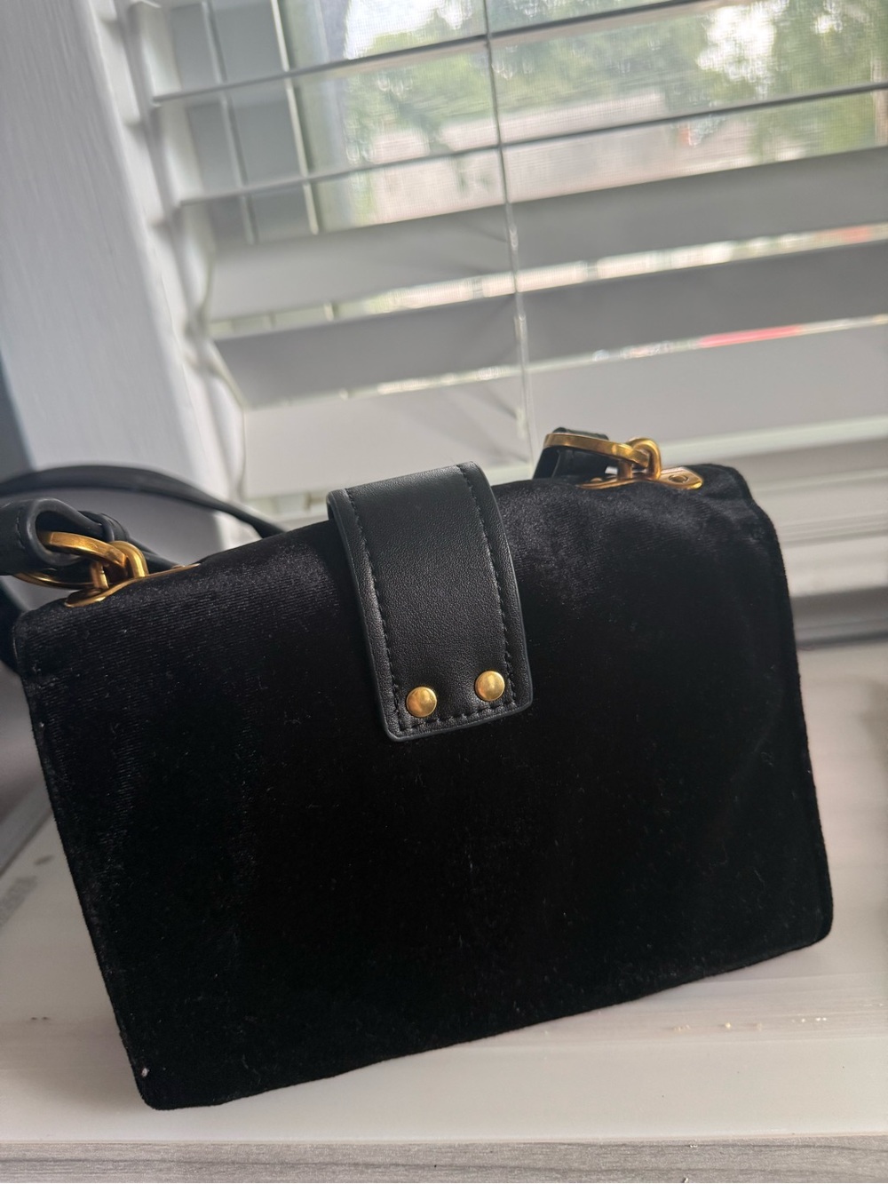 Black Velvet Shoulder Bag with Gold Accents - Picture 3 of 9